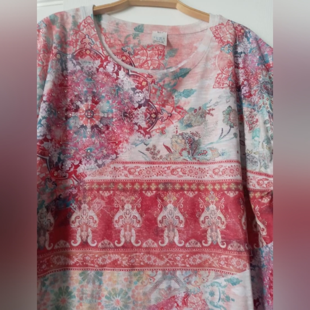 Pattern Shirt with Rhinestones